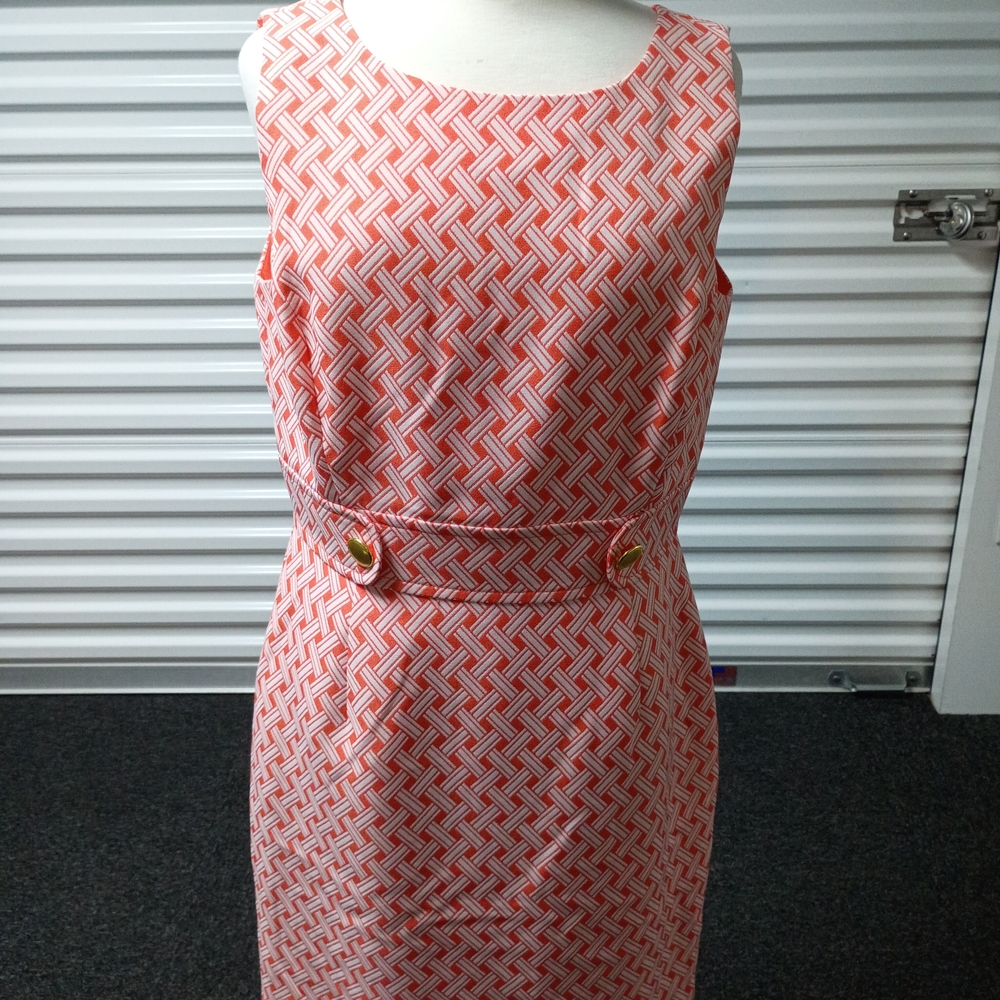 Tahari Sleeveless Coral Patterned Sheath Dress